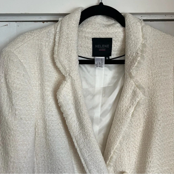 NWT Helene London Tweed Blazer Jacket Double Breasted Fringe Cream Pearl Medium - Picture 3 of 16